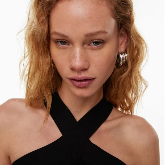 Babaton Black Sculp Knit Cross-Neck Crop Top Size Small NWT - Picture 2 of 11